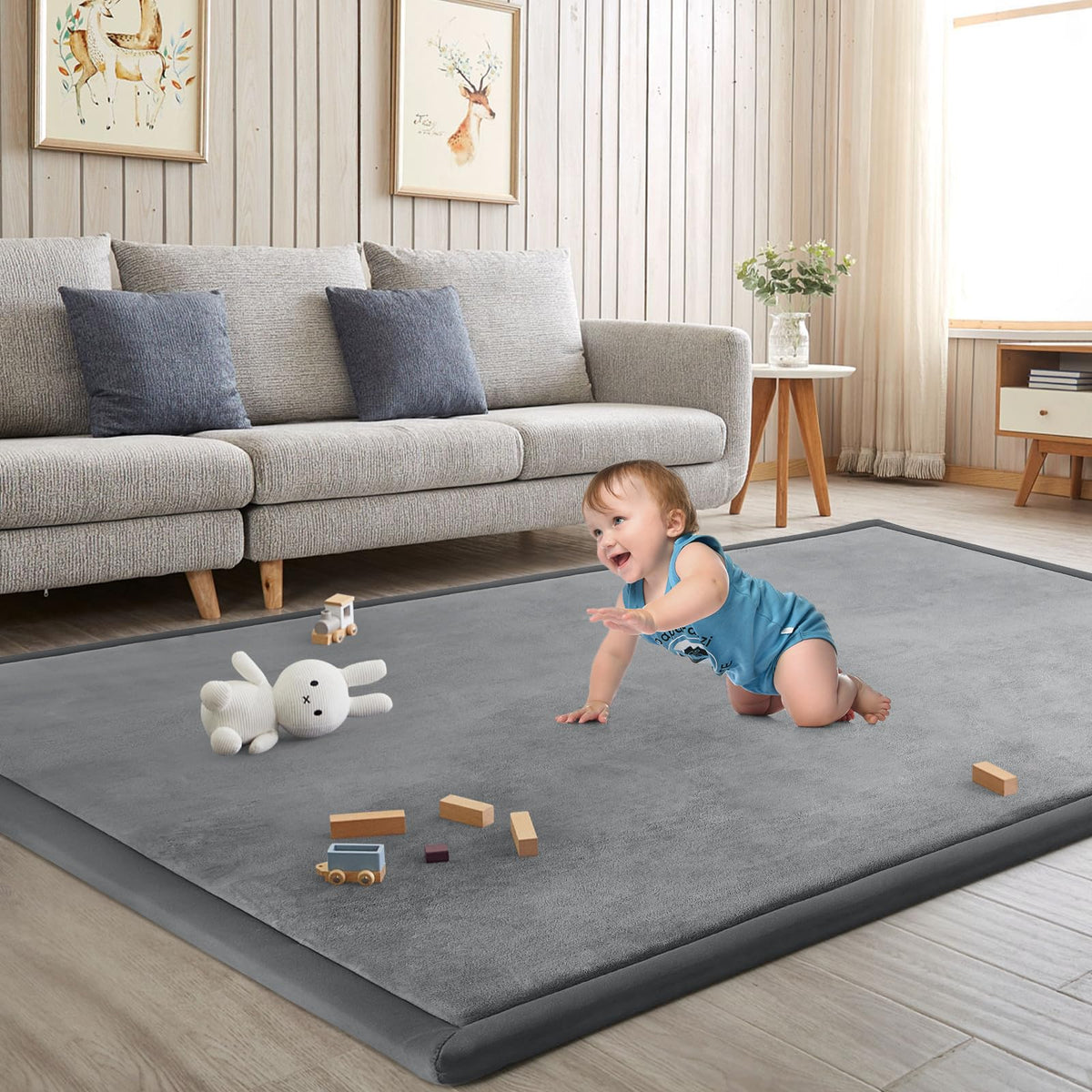 Baby Play Mat with 1.3 Inch Foam Padding for Nursery, Playroom and Floor Activities