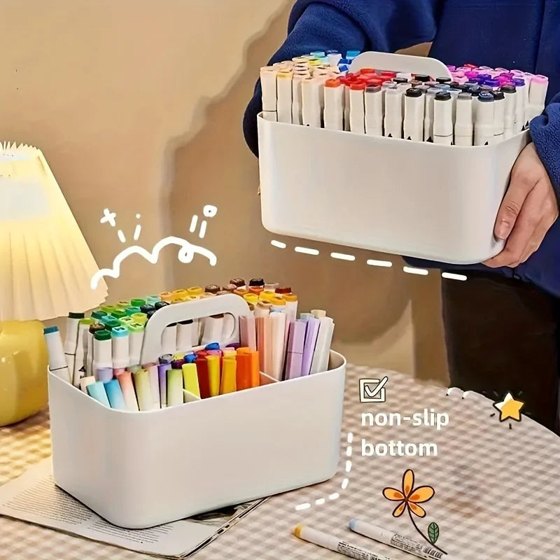 Multipurpose Plastic Caddy with 5 Compartments and Handle for Stationery and Office Storage