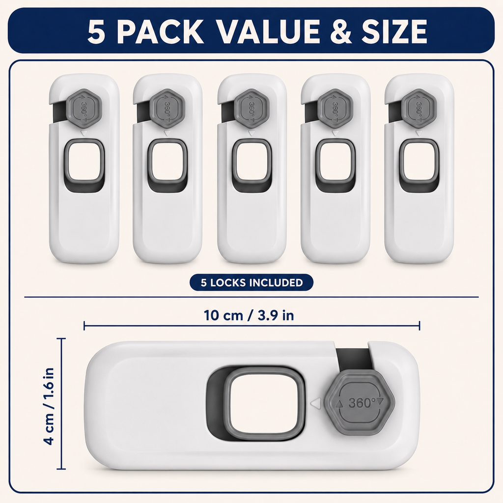 Child Proof Fridge Lock with Adhesive Mounting for Refrigerator, Freezer and Cabinet Doors