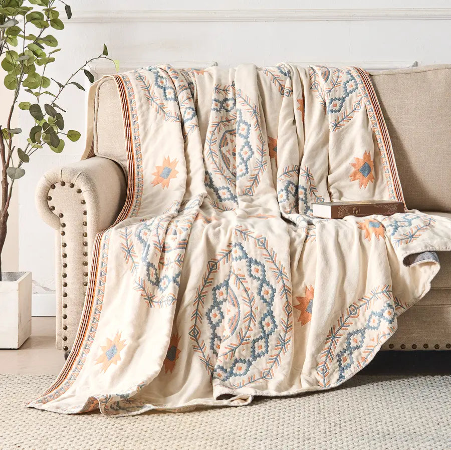 Nordic Boho Soft Bedspread with Breathable Cotton Gauze for Sofa, Bed, and Summer Air-Conditioned Comfort