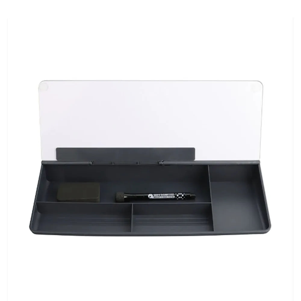 Desktop Glass Whiteboard with Tempered Surface and Storage Compartment for Home Office Notes