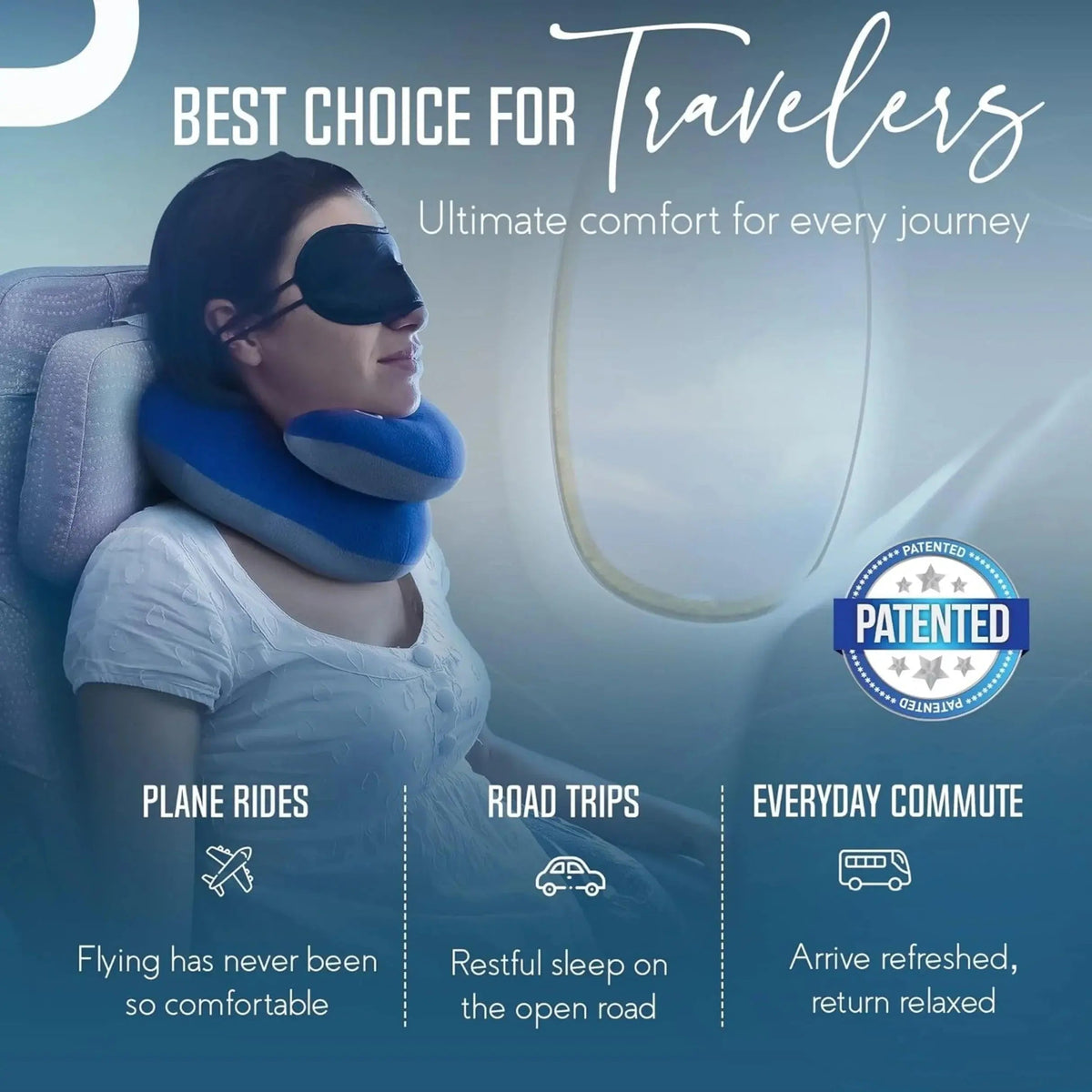 Travel Pillow with Patented Double Support and Adjustable Design for Long Flights and Car Rides
