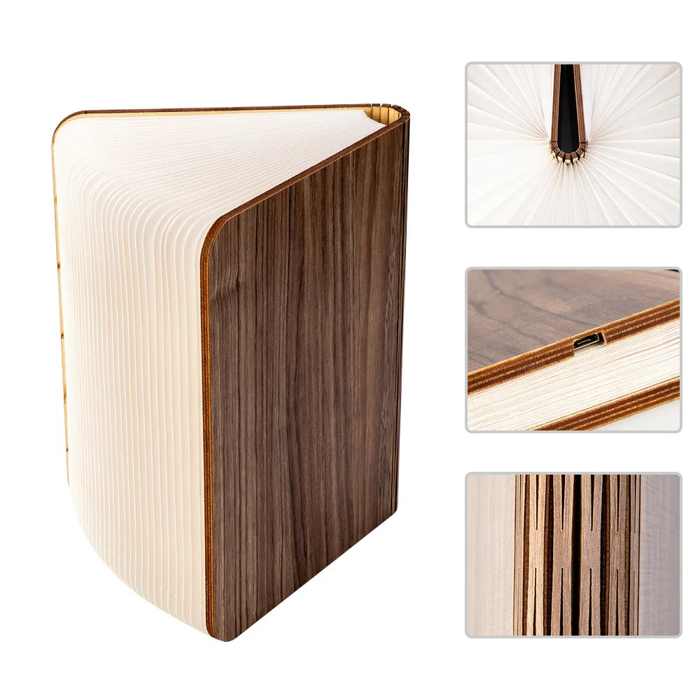 LED Wooden Book Lamp with 3 Color Modes USB Rechargeable for Kids Bedside or Bedroom Decor