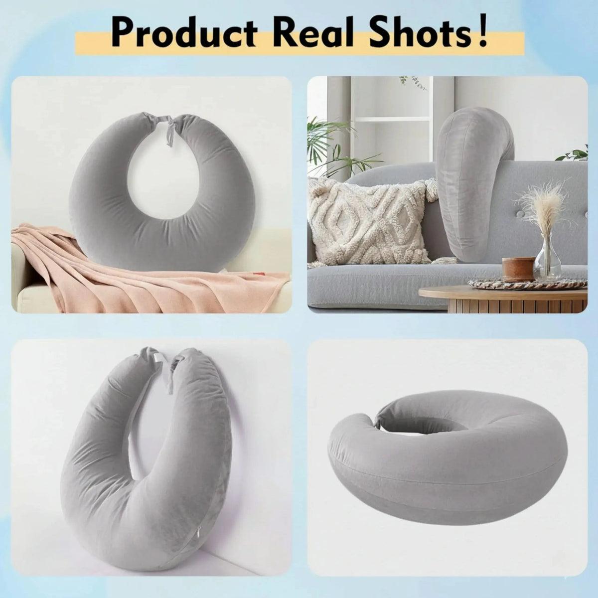 U Shaped Gaming Pillow with Ergonomic Contour for Comfortable Seated Use on Beds, Sofas, and Floors