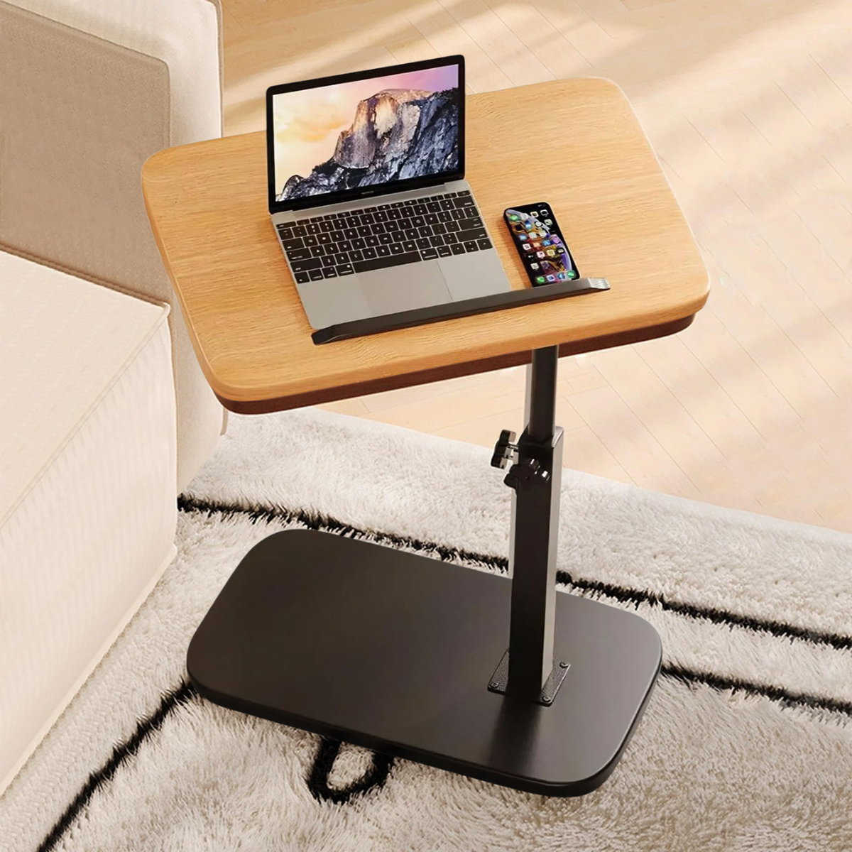 Adjustable Wooden Side Table with Freestanding Metal Frame for Flexible Home Storage and Everyday Use