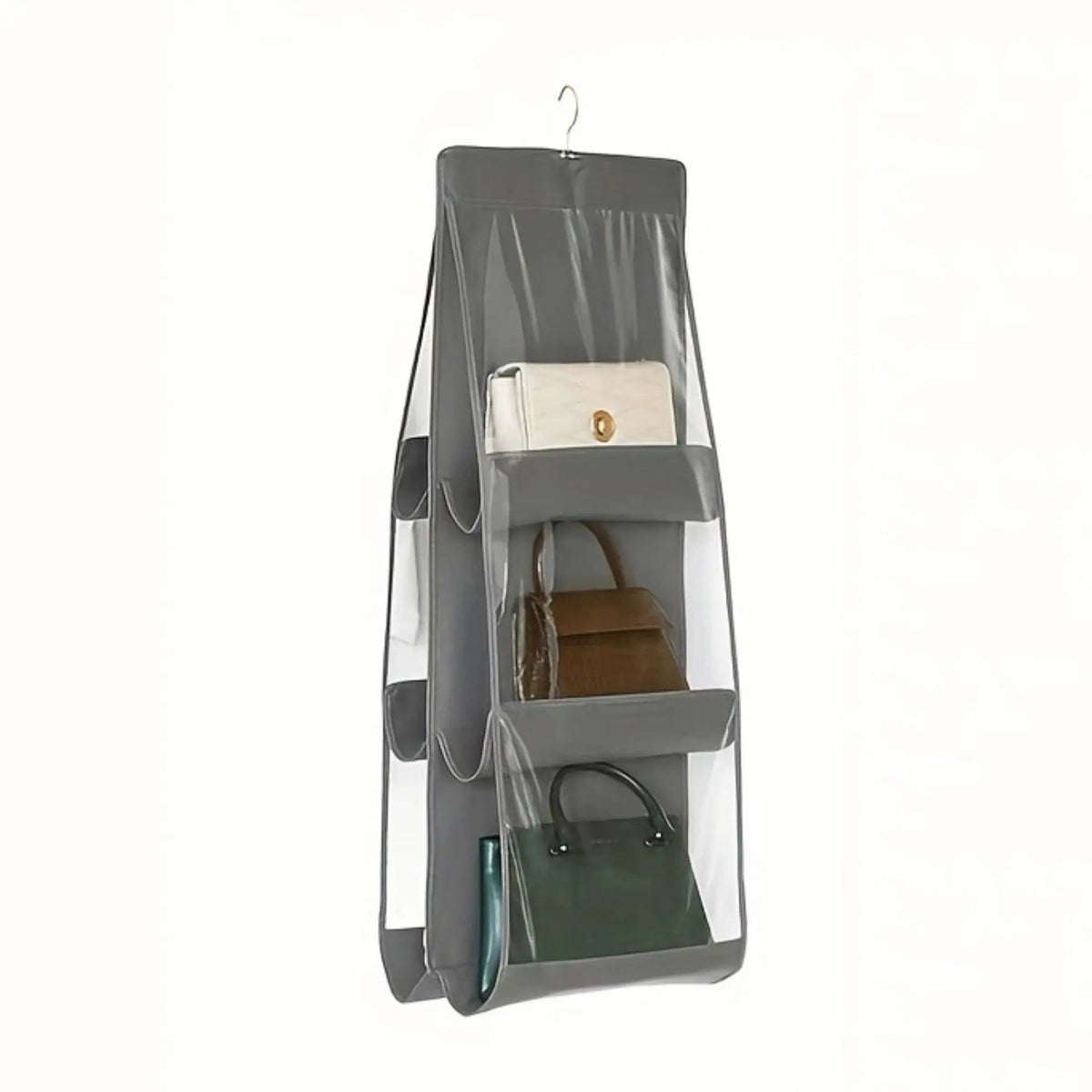 8 Pocket Hanging Handbag Organizer with Transparent Windows and Stainless Steel Hook for Closet Handbag Storage