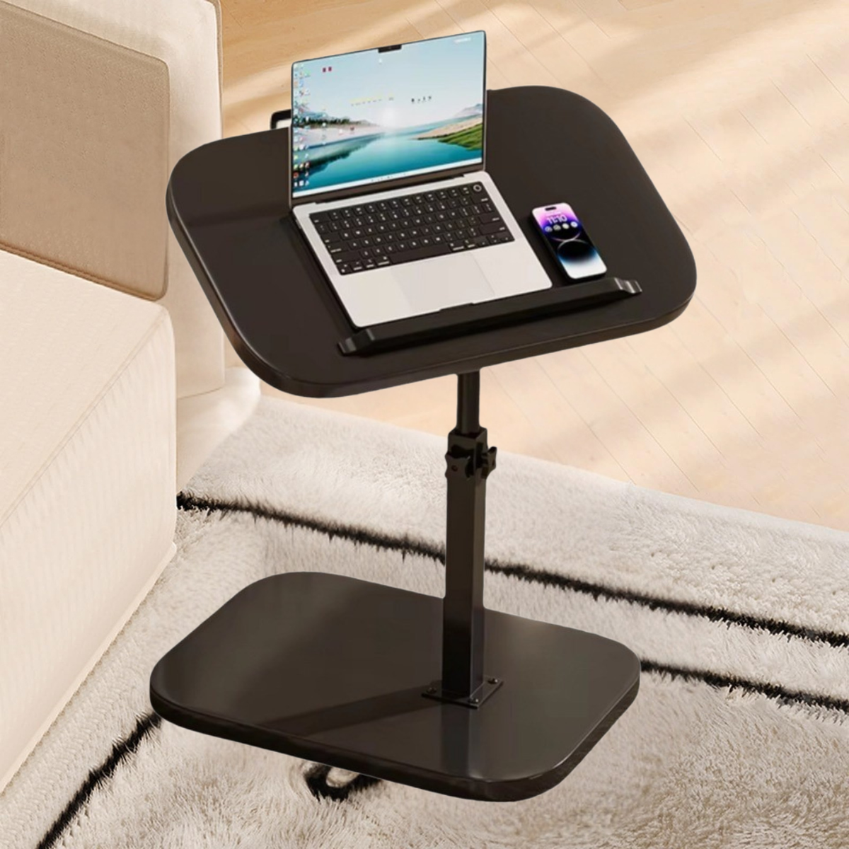 Adjustable Wooden Side Table with Freestanding Metal Frame for Flexible Home Storage and Everyday Use