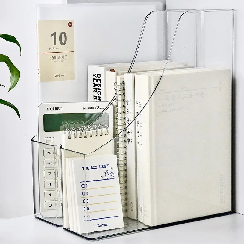 Acrylic Magazine File Holder 4 Slot Clear Desk Organizer for Documents, Folders and Books