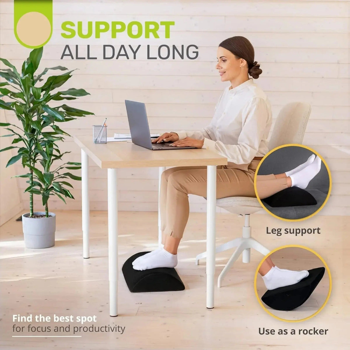 Ergonomic Desk Foot Rest with High Density Foam and Soft Velvet Cover for Comfortable Seated Work