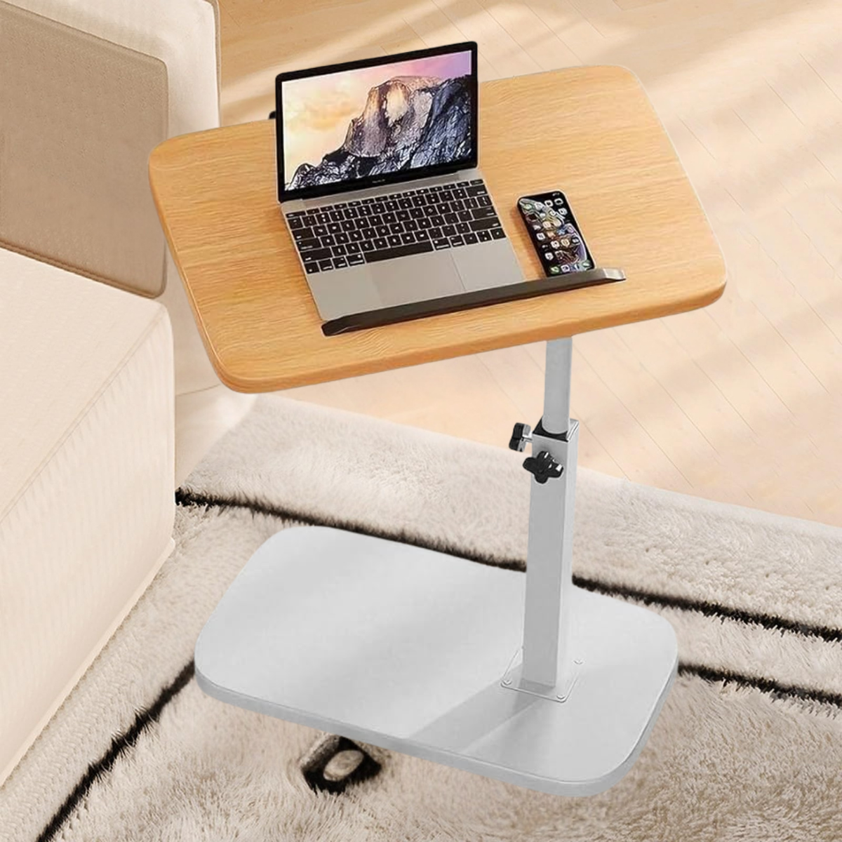 Adjustable Wooden Side Table with Freestanding Metal Frame for Flexible Home Storage and Everyday Use