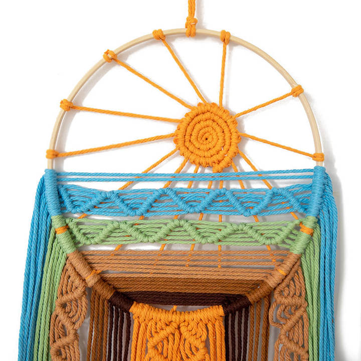 Boho Macrame Sunrise Wall Hanging Cotton Dream Catcher Style Tapestry for Bedroom Living Room Decor