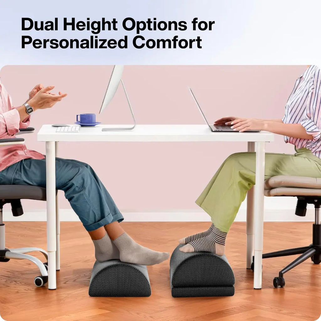 High-Density Memory Foam Footrest with Cooling Fabric and Adjustable Height for Workspace Comfort