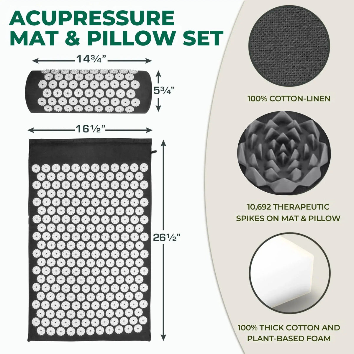 Acupressure Mat and Pillow Set for Back & Neck Pain Relief and Deep Muscle Relaxation