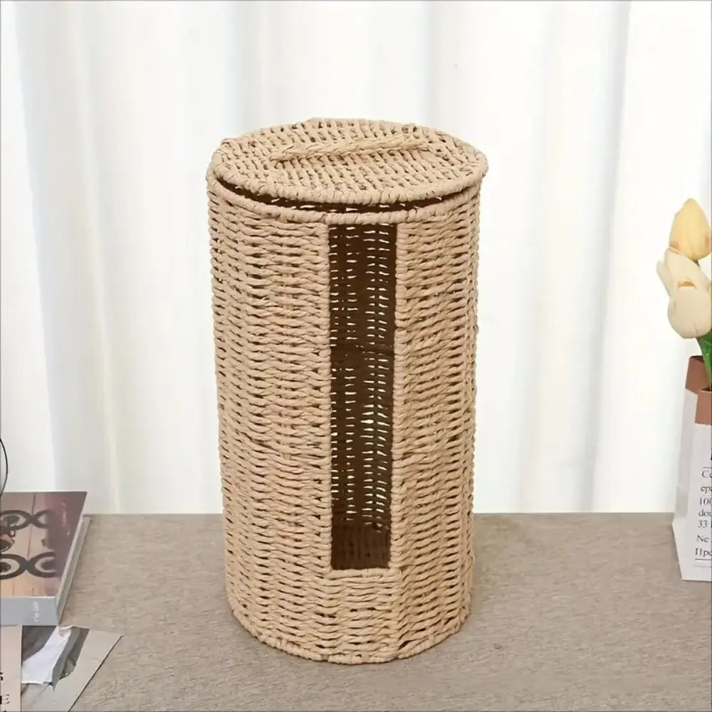 Braided Rope Toilet Paper Holder with Freestanding Woven Design for Natural Bathroom Storage