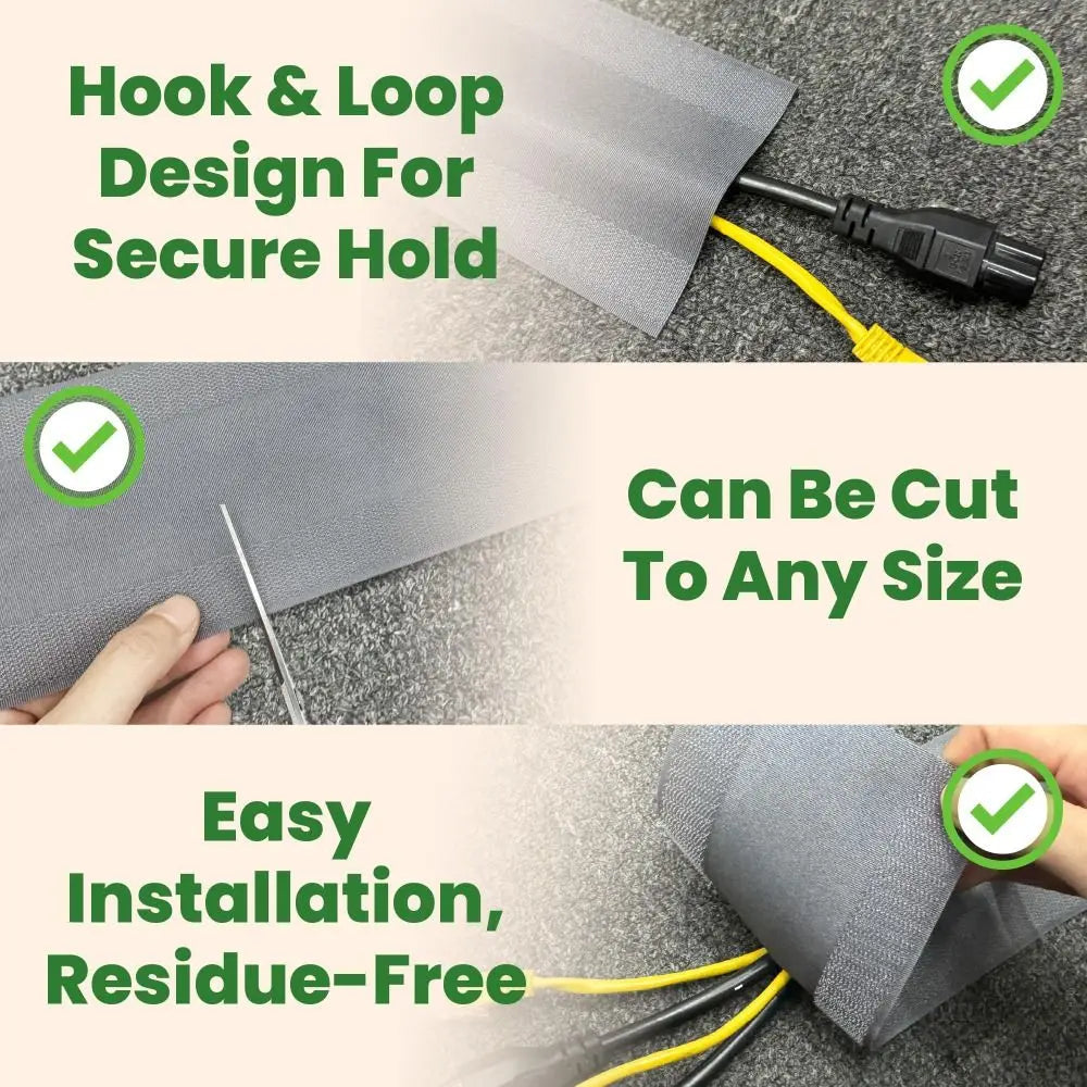 Carpet Cable Cover with Nylon Floor Cord Protector for Office and Home Wire Management