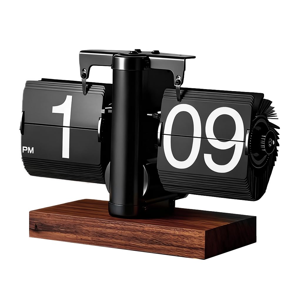Flip Desk Clock with Retro Automatic Page Turning for Home or Office Desk Decoration, Metal Construction