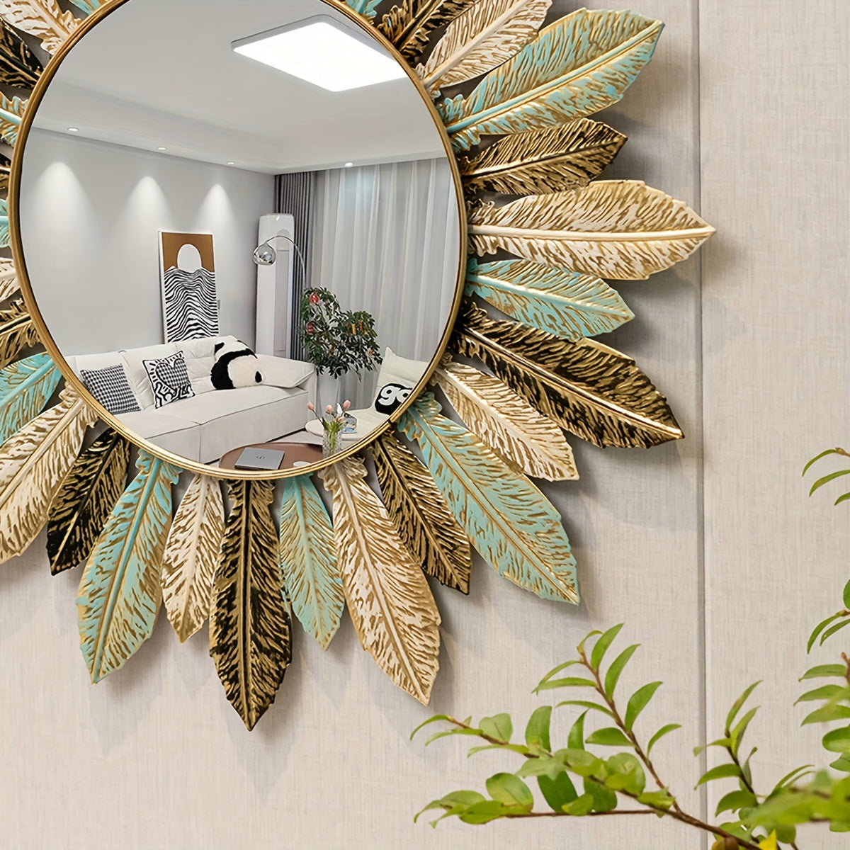 Bohemian Sunburst Metal Wall Mirror - Bold Boho Accent for Modern Walls