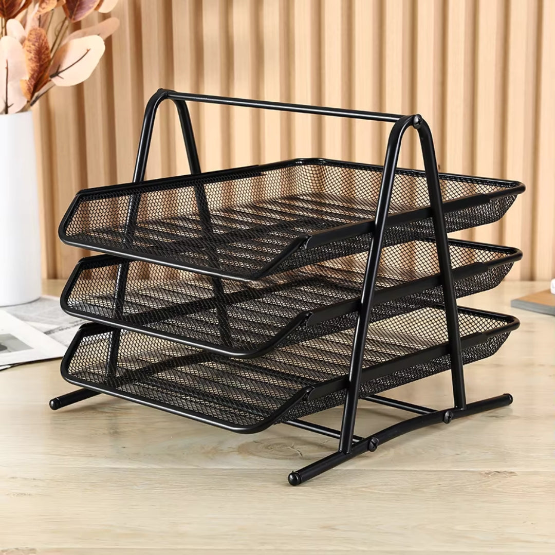 Alloy Steel File Organizer 3 Slot Horizontal Letter Tray for Documents and Desk Storage