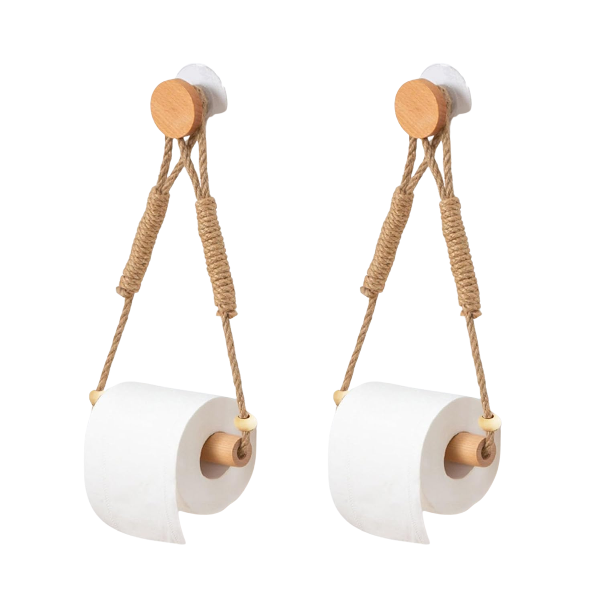 Rustic Rope Toilet Paper Holder with Wooden Wall Mounted Design for Bathroom Tissue Roll Organization (Exclude Paper)