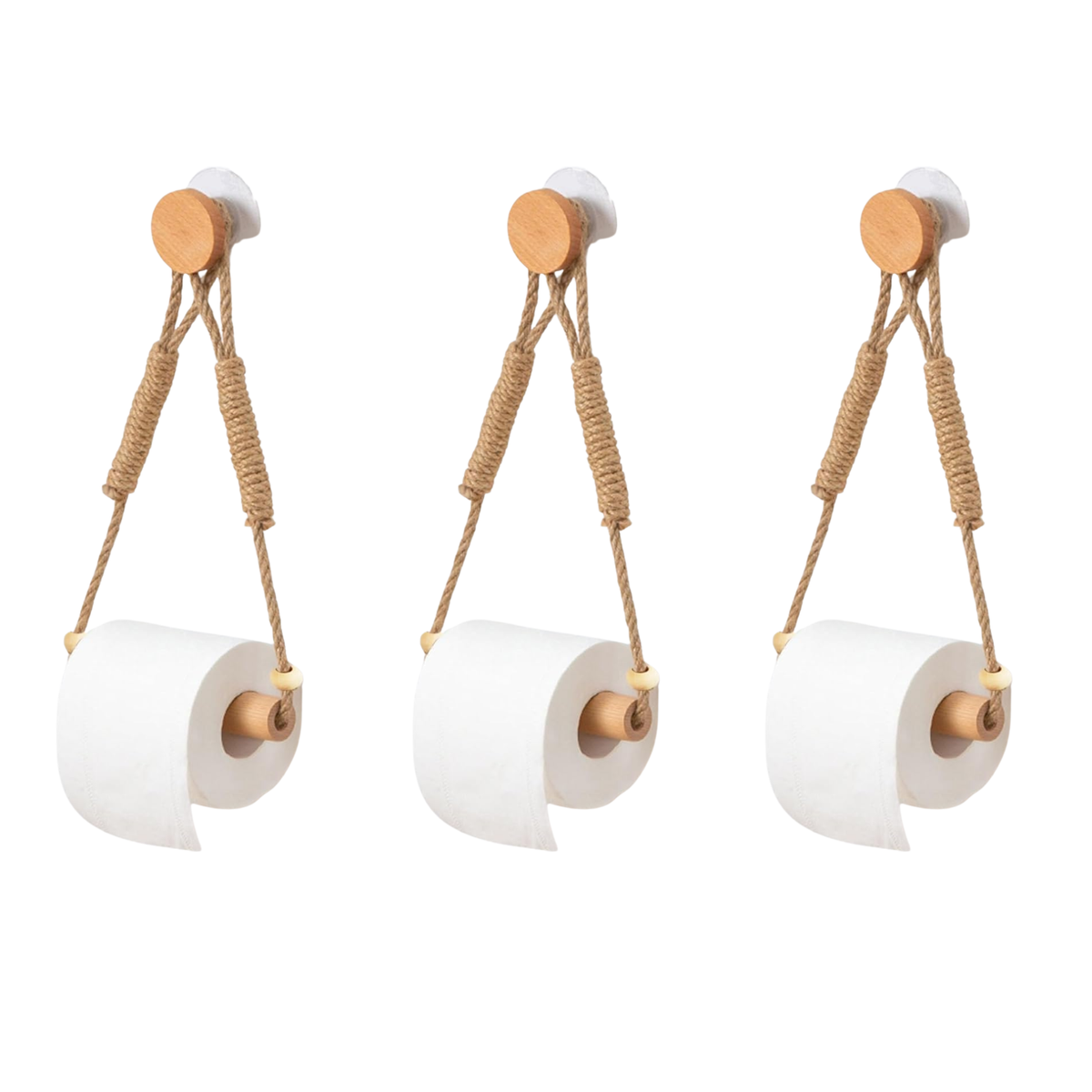 Rustic Rope Toilet Paper Holder with Wooden Wall Mounted Design for Bathroom Tissue Roll Organization (Exclude Paper)