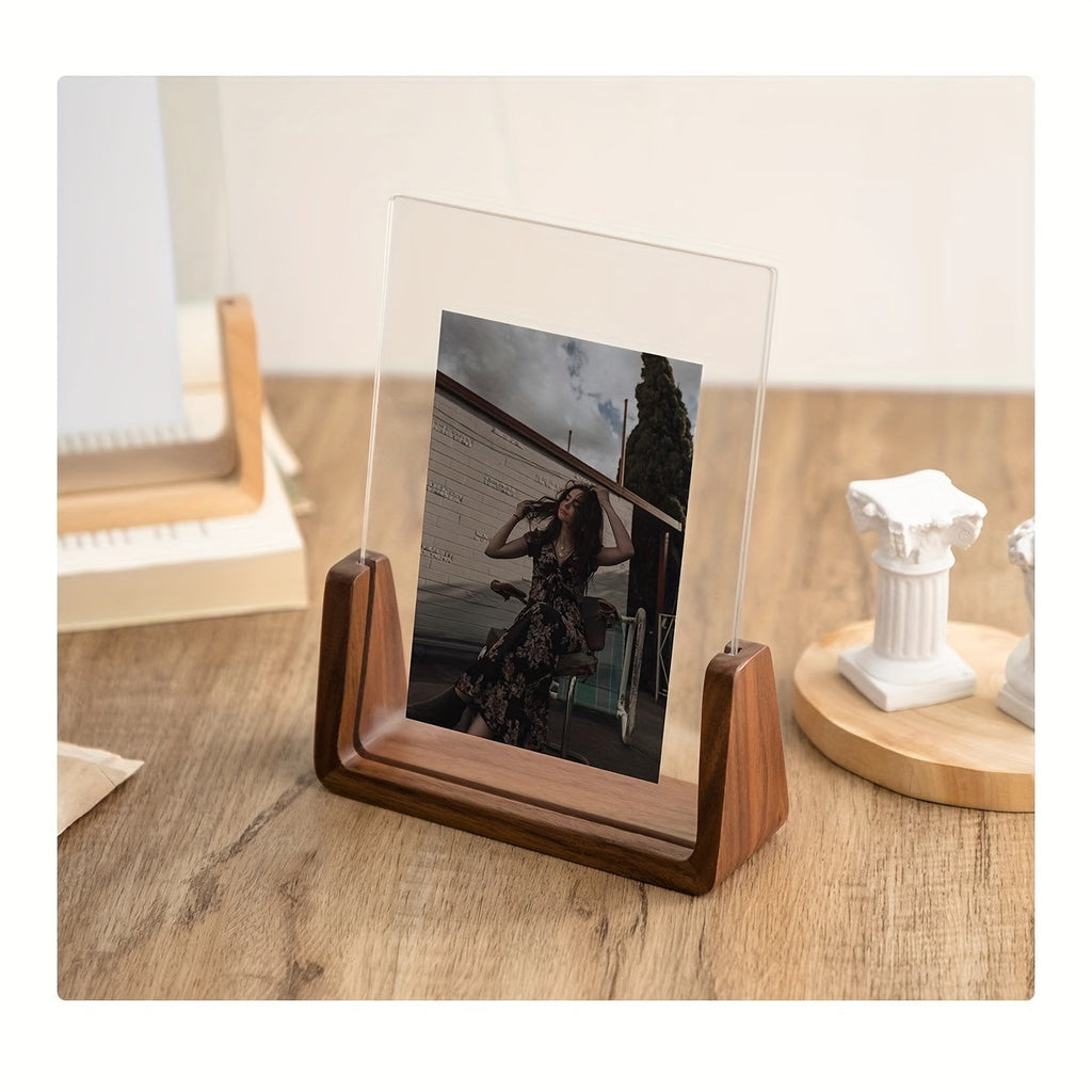 Sleek U-Shaped Acrylic-Wood Photo Frame for Modern Display
