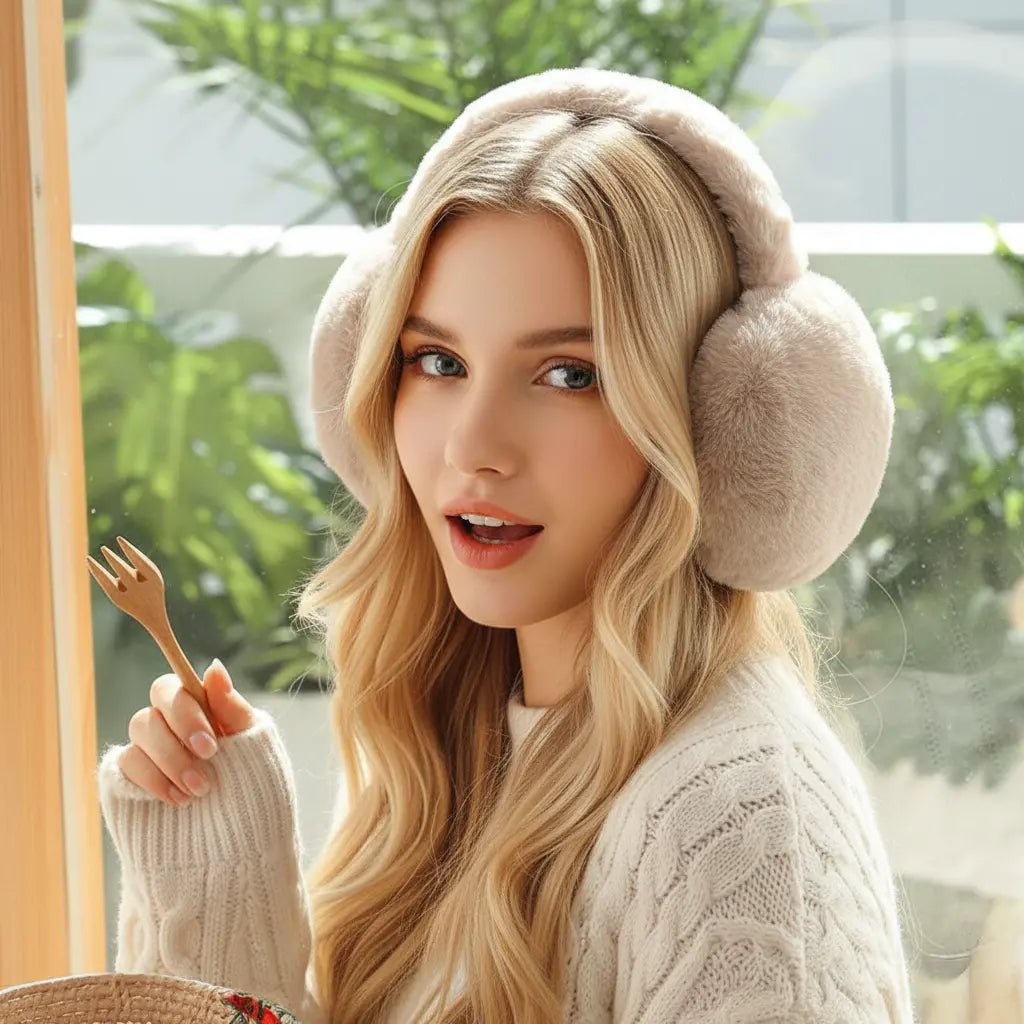 Soft Plush Faux Fur Winter Muffs Ear Warmer with Foldable Headband for Outdoor Cold Weather Use