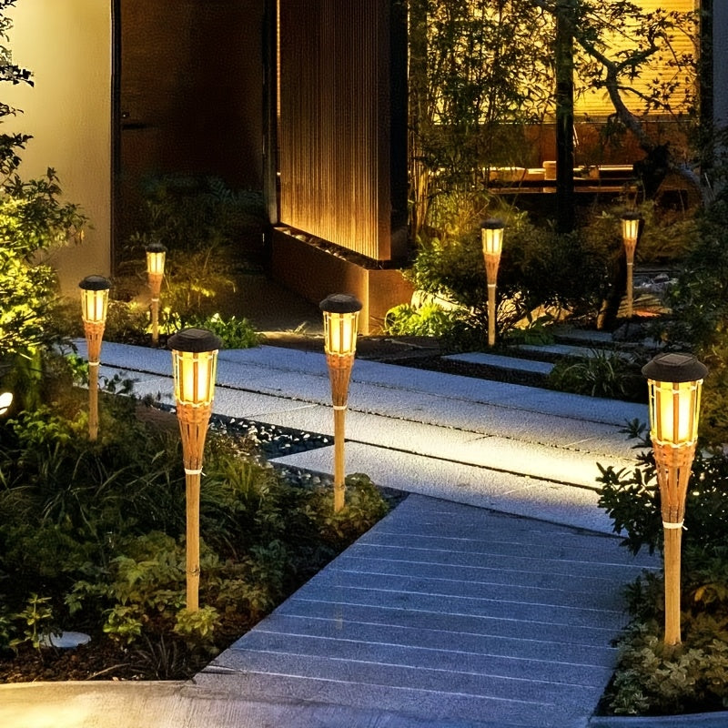 2-Pack Solar Bamboo Flame Lights for Cozy Outdoor Ambience