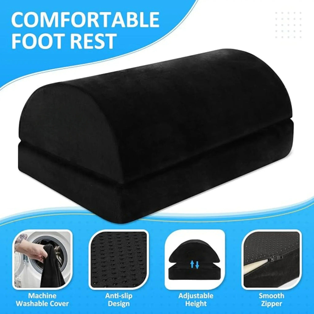 Adjustable Ergonomic Under Desk Footrest with Dual Height Foam Design for Work and Home Seating