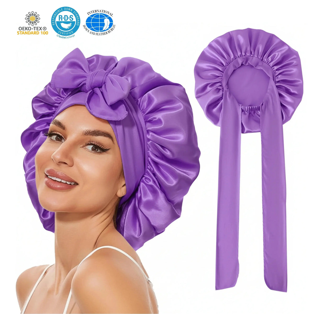 Satin Silk Sleep Bonnet with Adjustable Tie Band for Nighttime Comfort and Secure Fit