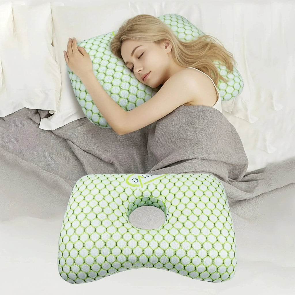 Piercing Pillow with Perforated Center and Adjustable Filling for Side Sleeping and Daily Rest