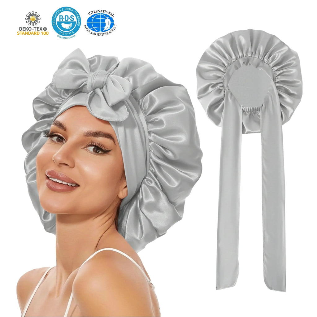 Satin Silk Sleep Bonnet with Adjustable Tie Band for Nighttime Comfort and Secure Fit