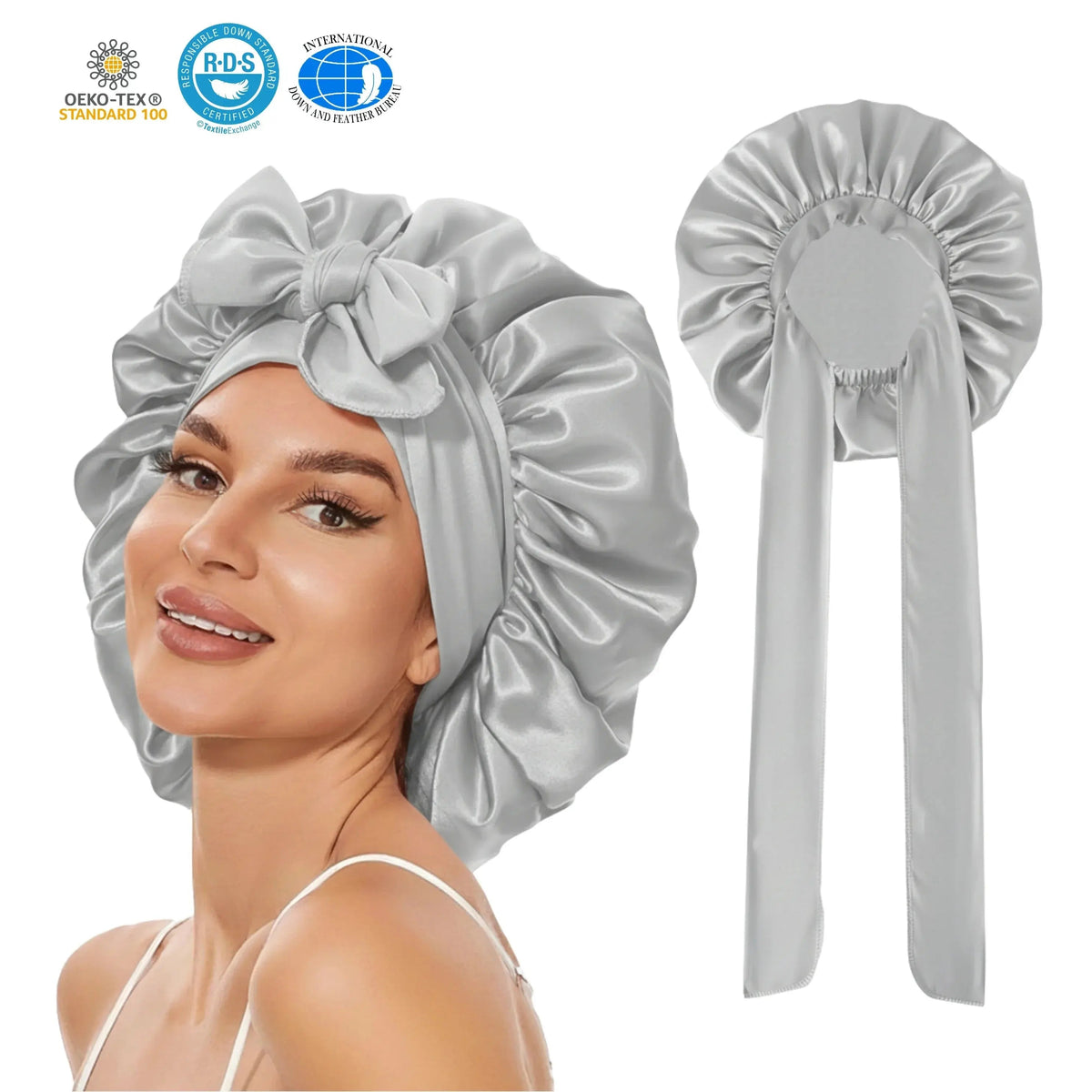 Satin Silk Sleep Bonnet with Adjustable Tie Band for Nighttime Comfort and Secure Fit