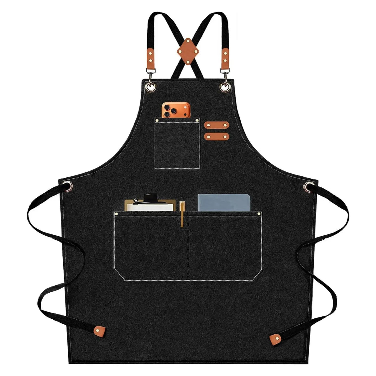 27×30" Cotton Canvas Cross Back Chef Apron with Oversized Pockets for Kitchen and Workshop