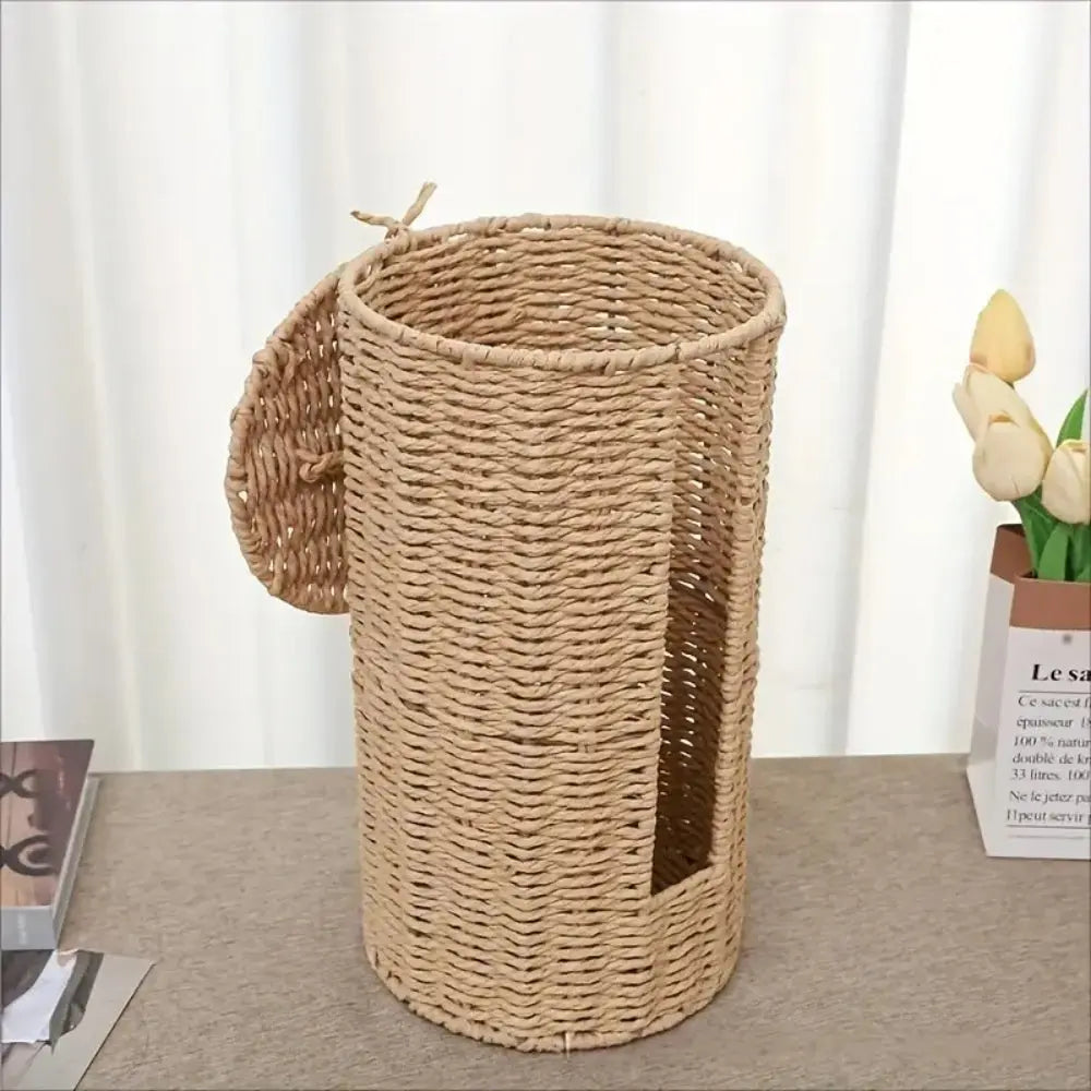 Braided Rope Toilet Paper Holder with Freestanding Woven Design for Natural Bathroom Storage