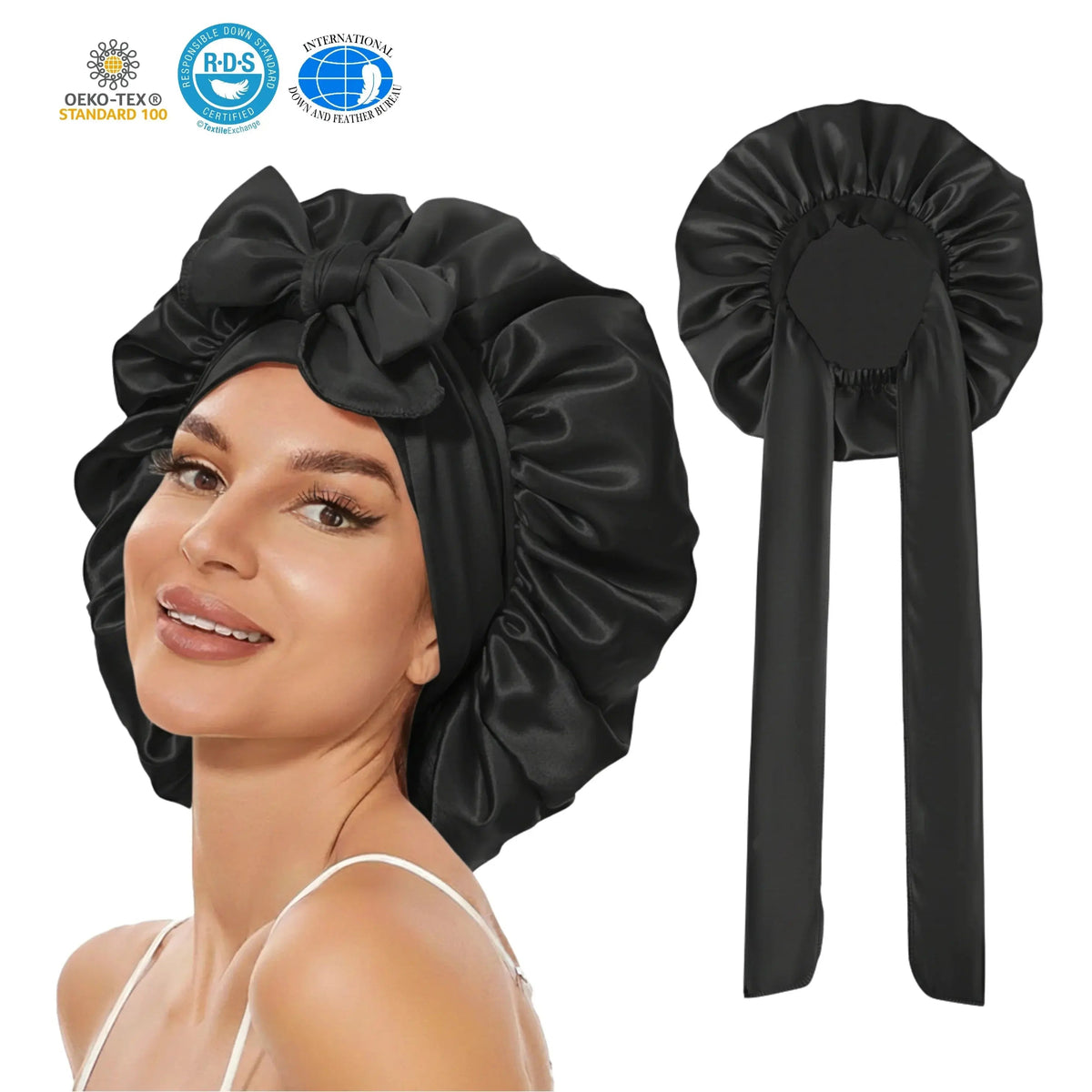 Satin Silk Sleep Bonnet with Adjustable Tie Band for Nighttime Comfort and Secure Fit