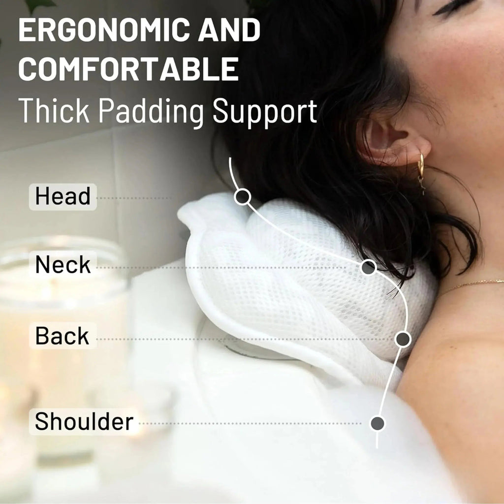 Luxury Bath Pillow with 3D Mesh Fabric and Secure Suction Cups for Comfortable Tub and Spa Soaking