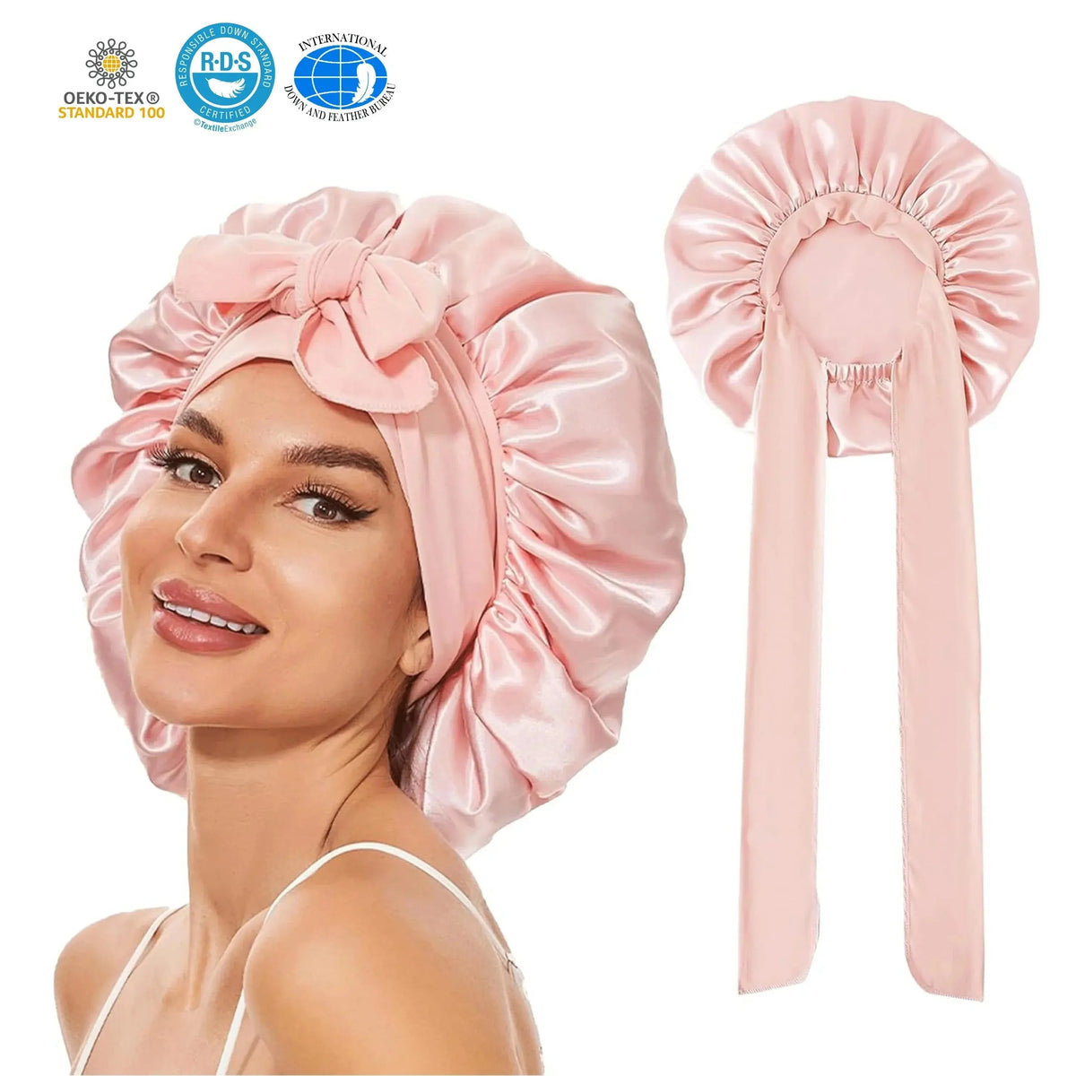 Satin Silk Sleep Bonnet with Adjustable Tie Band for Nighttime Comfort and Secure Fit