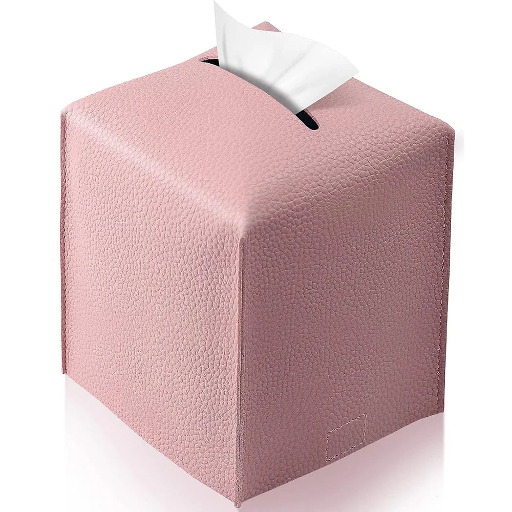 PU Leather Tissue Holder with Square Decorative Design for Bathroom and Office Organization