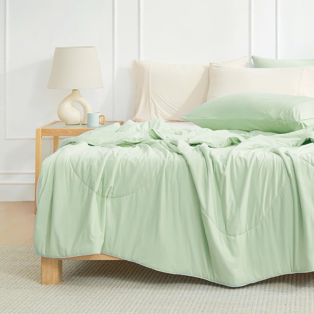 Dual Sided Cooling Comforter with Lightweight Silky Fabric for Summer Sleep and Travel Use