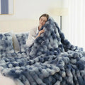 Tie Dye Faux Rabbit Fur Throw Blanket with Reversible Plush Design for Couch Bed and Travel