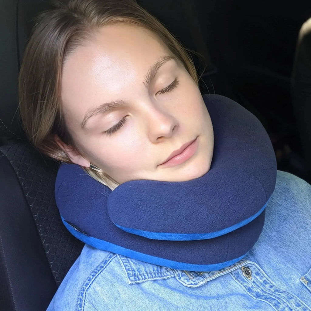 Travel Pillow with Patented Double Support and Adjustable Design for Long Flights and Car Rides