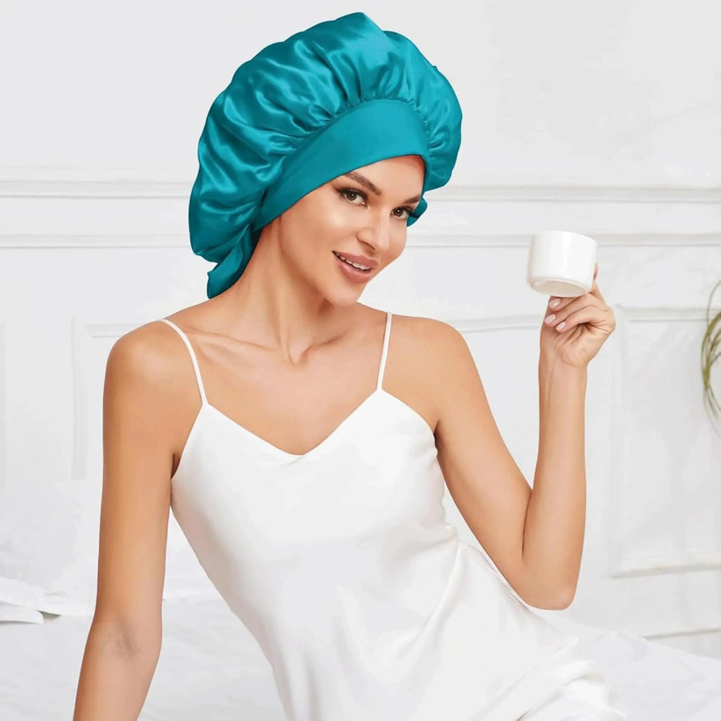 Satin Silk Sleep Bonnet with Adjustable Tie Band for Nighttime Comfort and Secure Fit