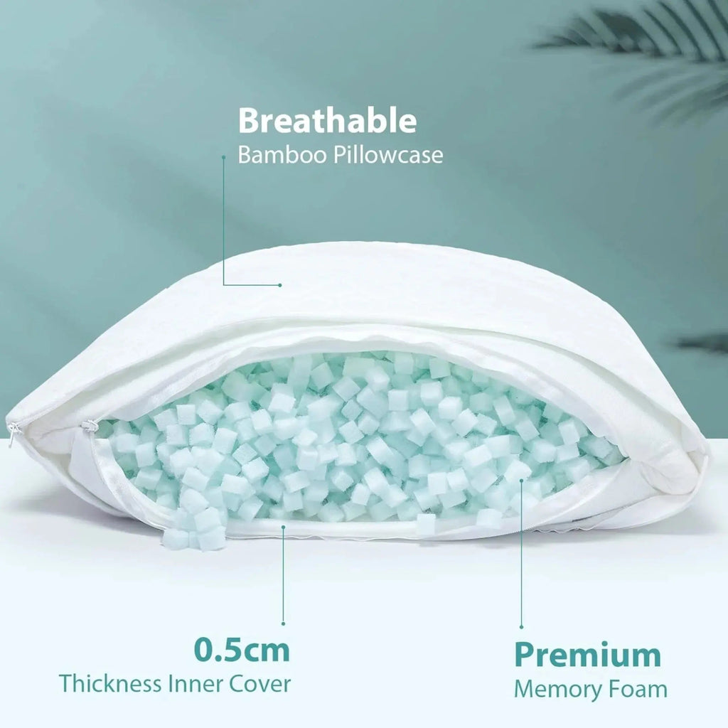 Shredded Memory Foam Bed Pillow with Adjustable Loft and Washable Cover for Nightly Comfort