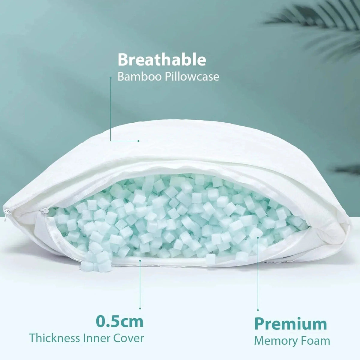 Shredded Memory Foam Bed Pillow with Adjustable Loft and Washable Cover for Nightly Comfort