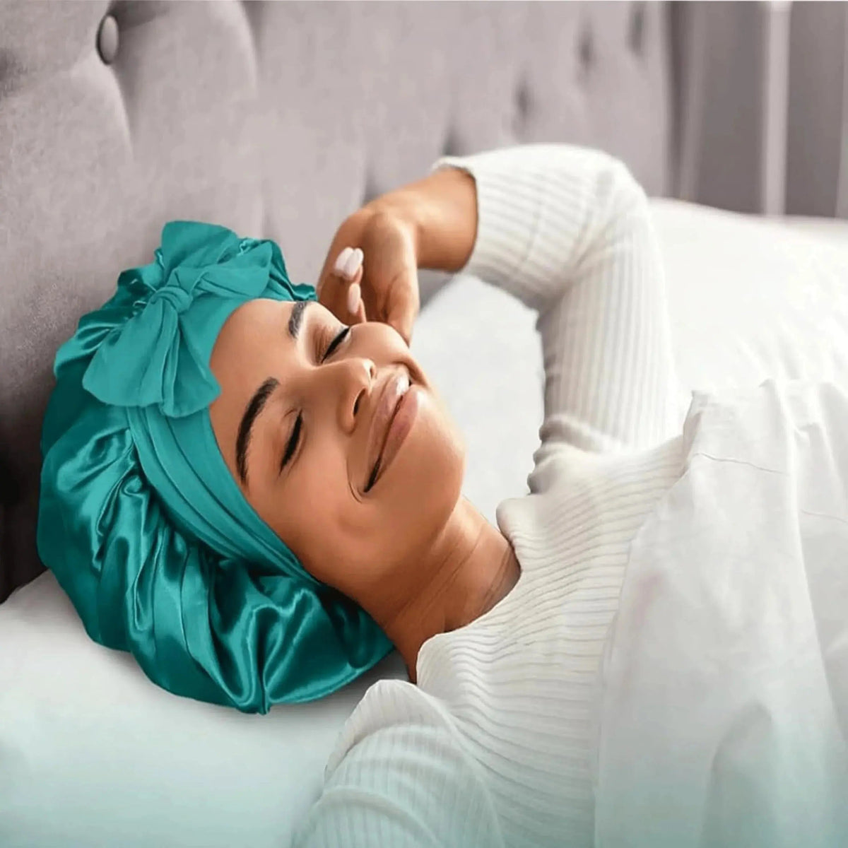 Satin Silk Sleep Bonnet with Adjustable Tie Band for Nighttime Comfort and Secure Fit