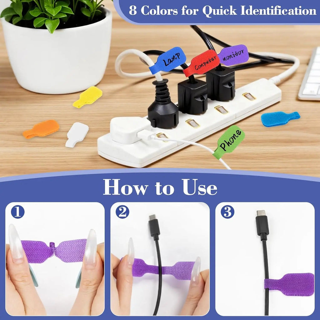 3Pcs Reusable Waterproof Cable Labels with Color-Coded Straps for Home, Office, or Travel