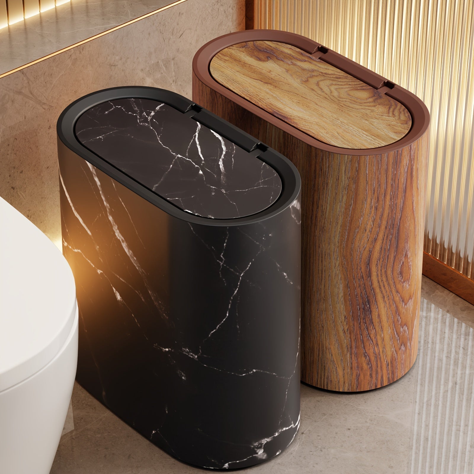 Elegant Marble-Patterned Trash Can