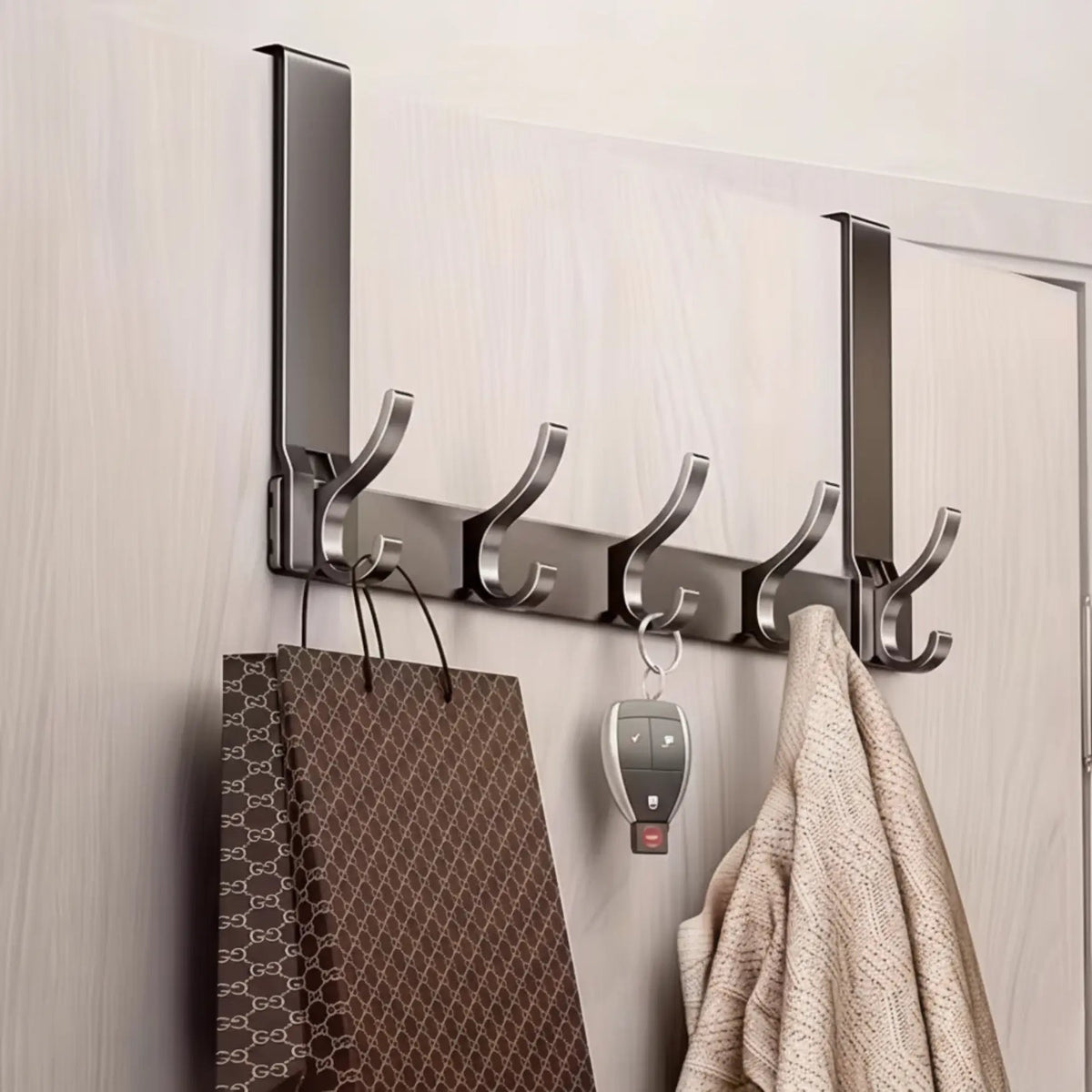 Over Door Hook Organizer Rack with 5 Hooks for Towels Coats and Daily Storage