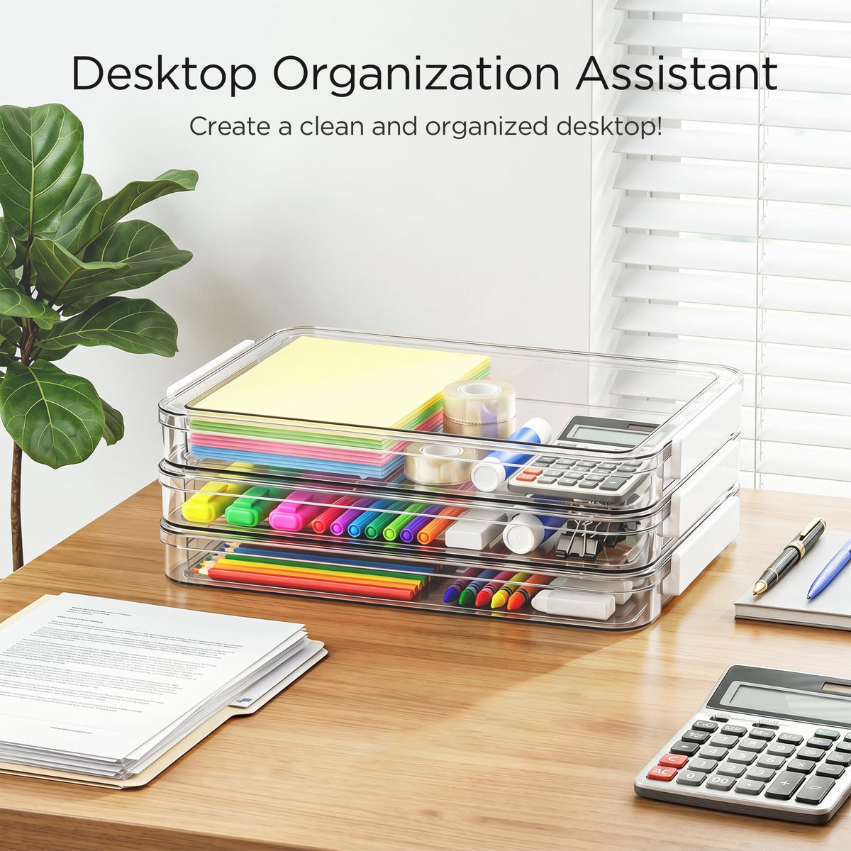 3 Pcs Paper Organizer Clear Plastic File Storage Box Set with Clip Lid for A4 Documents and Stationery Storage