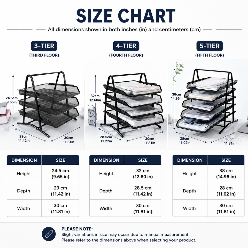 Alloy Steel File Organizer 3 Slot Horizontal Letter Tray for Documents and Desk Storage